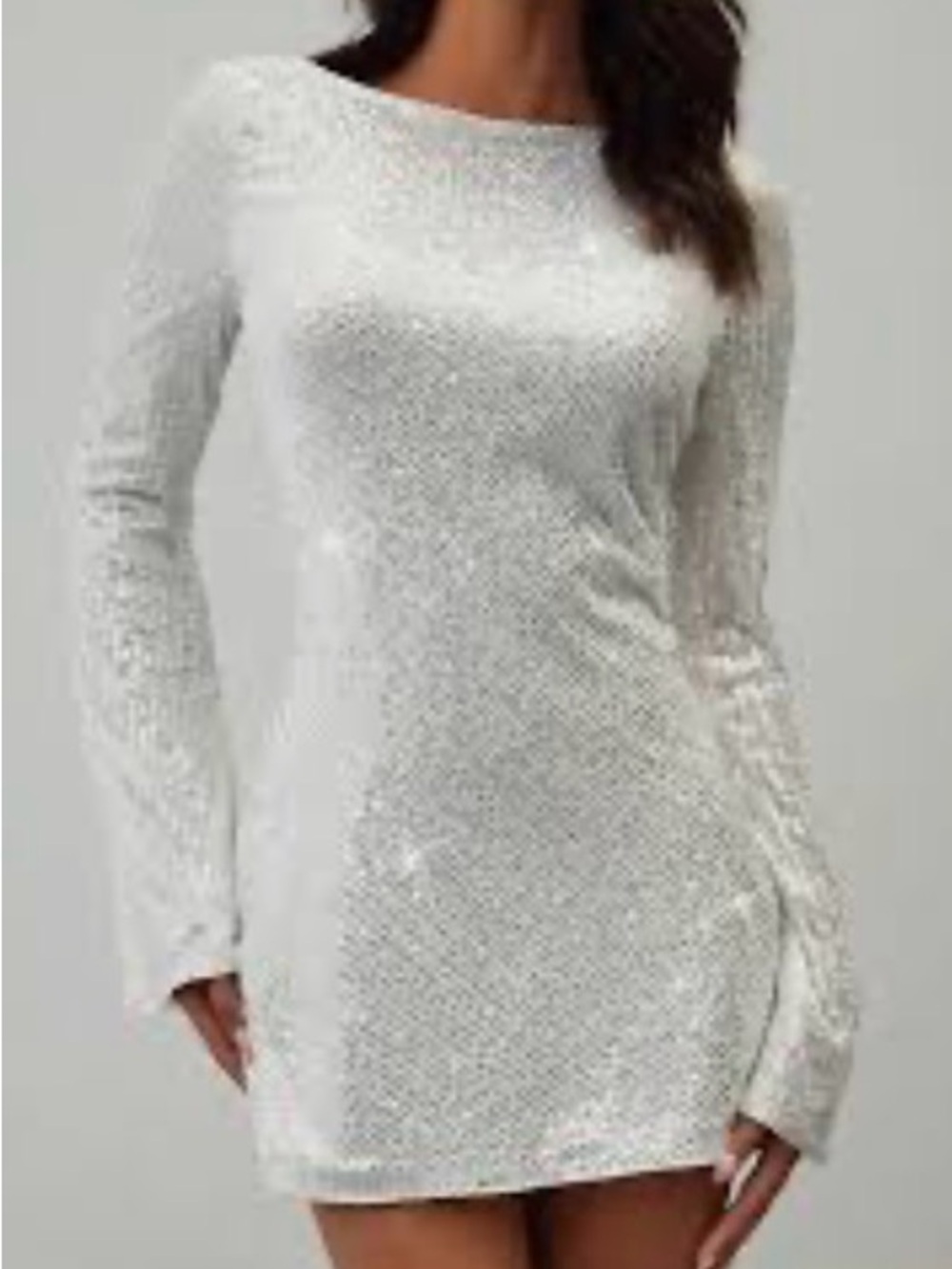 Silver Sequin Long-Sleeve Mini Dress